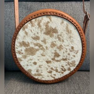 Round Brown and Cow hair Leather Cream Crossbody Bag